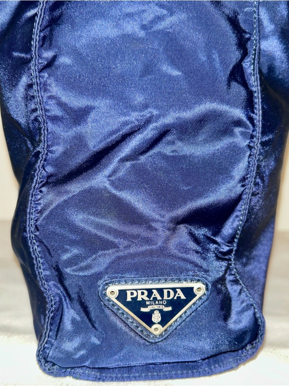 Unique vintage Prada Tessuto nylon bag.  Metal Handles! Deep Navy color - Picture 9 of 14